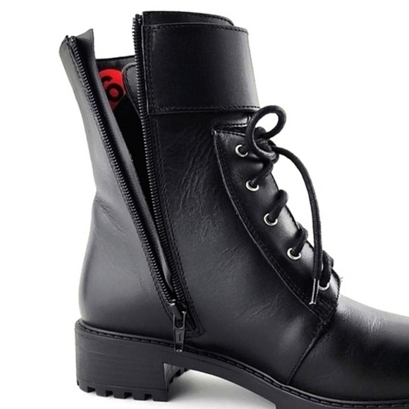 NWT Italian Shoemakers Black Leather Lace-Up Combat Short Boot Strap Buckle Sz 6 - Picture 10 of 15